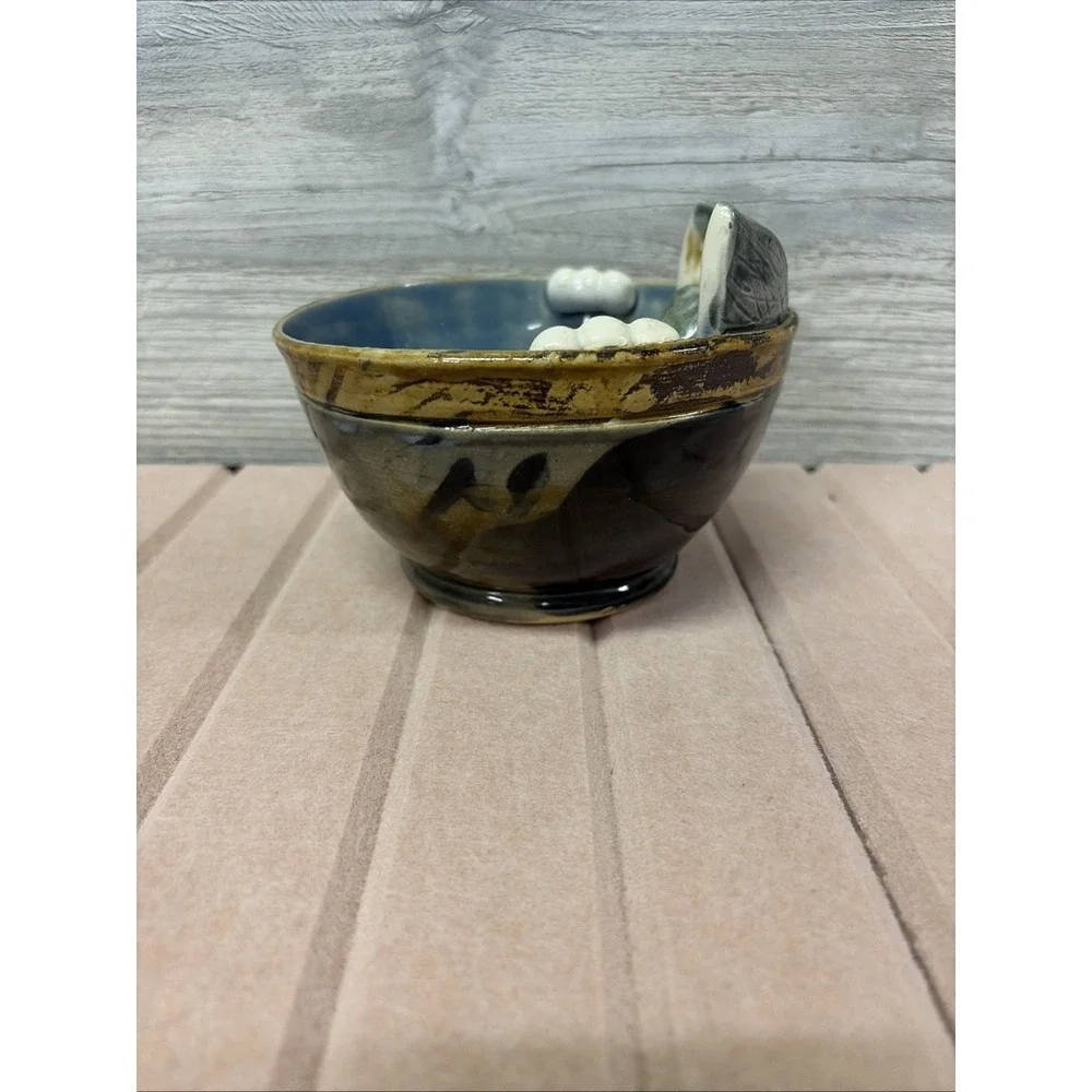 Whimsical Art Pottery Cat Bowl By Lilah 2019 (C4)